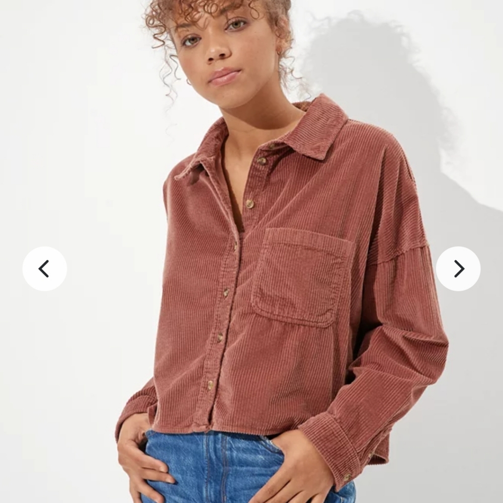 American Eagle Outfitters  Corduroy Crop Button Up  Shirt